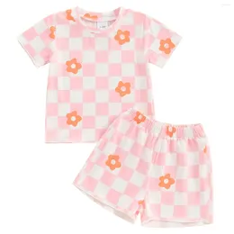 Clothing Sets Toddler Baby Girls Summer Clothes Flower Print Short Sleeve Ruffle T-shirt Tops With Shorts Outfits Casual Home Lounging Wear