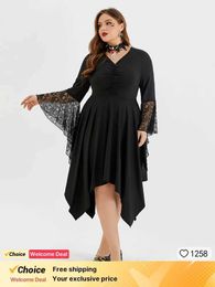 Plus size Dresses Plus Sized Clothing Hallown Cosplay Come Witch Vampire Gothic Dress Up Party Lace Asymmetrical Hem Vintage Dress Y240510