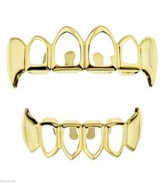 Hip Hop Silver Gold Teeth Grillz Set Men Top Bottom Caps False Hollow Tooth Dental Grills For women Cosplay Party Body Jewelry5199634