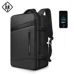 Backpack HcanKcan Business Travel Men's Large Capacity Expandable USB Packs Outdoors Waterproof 17.3'' Laptop Backpacks