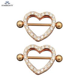 Nipple Rings 1Pair 3 Colour Full CZ Nipple Ring Piercing Jewelery Punk Rose Gold Colour Full Crystal Stainless Steel Nipple Cover Body Jewellery Y240510
