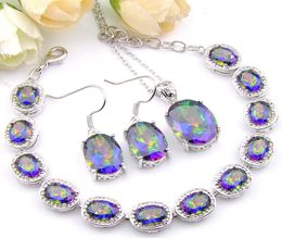 Luckyshine Fashionforward Oval Colourful Mystic Topaz 925 Sterling Silver Necklace Zircon Bracelets Earrings Pendants Wedding Jewe1595710