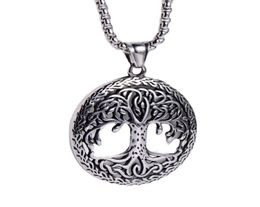 Mens HipHop Pendant Necklaces Classic Nordic Viking Round Hollow Peace Life Friendship Tree Cast Stainless Steel Jewelry6047636