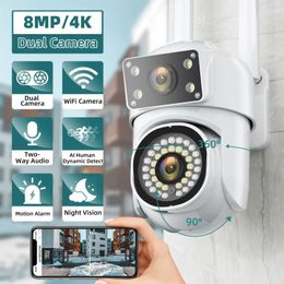 HD 8MP PTZ WiFi 4K Dual Lens Screen Camera Auto Tracking Home Security Protection Motion Detection Outdoor IP CCTV Survalance 240506