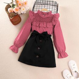 Clothing Sets FOCUSNORM 8-12Y Fashion Little Girls Spring Clothes Set Long Sleeve Ruffles Frill Trim Dot Tops Elastic Waist Skirt With Belt