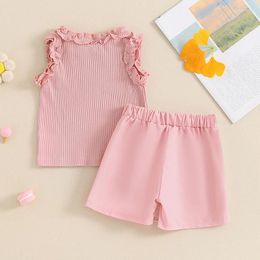 Clothing Sets Toddler Baby Girl Outfit Knit Solid Color Ruffle T-Shirt Blouse Shorts Set Infant Little Sunmmer Clothes