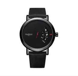 Yazole Fashion Turntable Mens Watch Smart Sports World Time Watches Men Leather Strap Hollow Out Wristwatches8476960