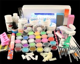 Full Set Acrylic Powder UV Gel kit Brush Pen UV Lamp Nail Art DIY Manicure kit Jumbo UV Gel Acrylic 3D 9W Lamp Glitter Brushes Fil9234211