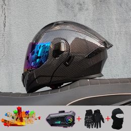 2024 Motorcycle Professional Racing Flip Up Helmet ABS Material Modular Dual Lens Bluetooth Helmets DOT Certification 240509