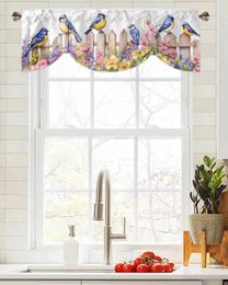 Curtain Watercolour Garden Bird Flower Window Living Room Kitchen Cabinet Tie-up Valance Rod Pocket