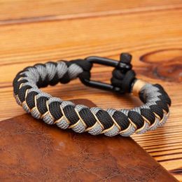 Charm Bracelets MKENDN Men U shape Survival Bracelet Outdoor Handwoven Reverse Scale Rope Bracelet For Women Black Stainless Steel Sport Buckle Y240510