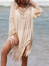 Basic Casual Dresses Two Piece Dress Bohemian Handmade Crochet Fringe Party Dress Dance Wear Sexy Hot Summer Pareo Short Dresses Ladies Fringe 2024 New In T240508