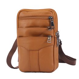 Men Stylish Crossbody Bag Multi-Layer Leather Vintage Chest Bag Lightweight Simple Shoulder Bag Male Travel Outdoor Bag