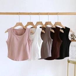 Women's Tanks Camisole Solid Color With Padded Bust Arc Patchwork Base Layer Tops Slim Undershirts Cotton Tank Outwear C5726