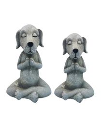 Garden Decorations Meditating Dog Statue Resin Zen Animal Yoga Pose Figurine For Outdoor Lawn Decor Flower Beds Fairy Gardens An5652067