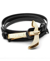 Fashion Jewellery designer Leather rope Bracelets Men Women luxury Charm gold axe Bracelets Magnet Man bangles 309239056