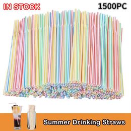 Disposable Cups Straws 1500Pcs Multi Colour Striped Bendable Drinking Straw Flexible Smoothie Milkshake Cocktail Drink