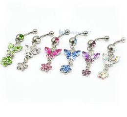 Colours D0116 6 Pink Colour body Jewellery Belly Button Navel Rings Body Piercing Jewellery Dangle Fashion Charm CZ Stone 20PcsLot4308050