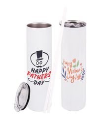Personalized DIY Blank Sublimation 20oz Stainless Steel Straight Tumbler Slim Cup with Lid and Straw8966809