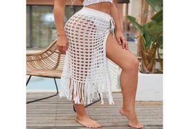 Ladies Swimwear Cover Up Skirt Elastic Waist Crochet Fringe Hem Beach Swimwear x17V43313409965400