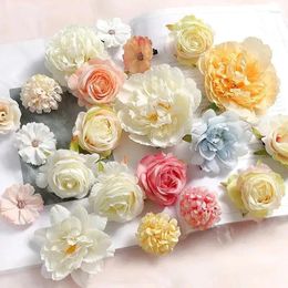 Decorative Flowers Rose Mixed Artificial Silk Fake Heads For Home Decor Wedding Decoration DIY Craft Garland Gifts Box Accessories