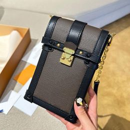 10A Fashion Women Chain Fashion Purse Mobile Metal Bags Bag Single Bag Women Genuine Shoulder Leather Phone Button Design Brown Small C Tvmt