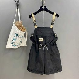 Women's Jumpsuits Rompers Solid Jumpsuits Women Vintage Korean Style One Piece Outfit Casual Loose Summer Drawstring Design Parachute Kn Length Pants Y240510