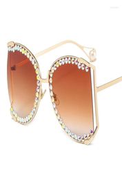 Sunglasses Colour Lens Glasses Women Large Rim Handmade Diamond Luxury Rhinestone SunglassesSunglasses6159326