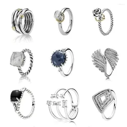 Cluster Rings Classic S925 Intertwined Mother Of Pearl Clear Zirconia Stacking Rose And Heart Shining Midnight Crystal Phoenix Feather Ring