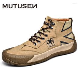 Casual Shoes Leather Sneakers Men Fashion Ankle Boots High Cut Canvas Outdoor Sports Retro Star Male Autumn 2024