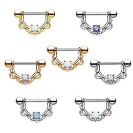 Nipple Rings New Product A Pair Opal Stone Nipple Barbell Piercing Ring Zircon Nipple Shield Jewelry Bar Body Piercing Jewelry Y240510