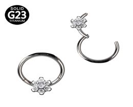 G23 Titanium Segment Hinged Rings Flower CZ Nose Lip Labret Ear Tragus lage Daith Helix Earring Hoop Piercings Body Jewelry2999640