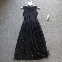 Casual Dresses 2024 Summer Women Modal Tank Mesh Dress Sweet Star Sequined Lace Lades Sleeveless Long Spaghetti Strap Vestidos