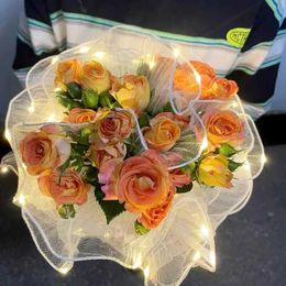 3Pcs Gift Wrap LED Light Flower Wrapping Mesh Yarn DIY Handmade Wedding Bouquet Flower Wrap Paper Birthday Party Valentines Day Gift Packaging