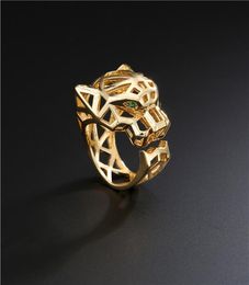 Trendy Hollow Leopard Animal Finger Ring Green Eyes Panther Heads Rings for Men Women Party Jewelry6527933