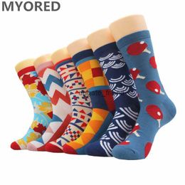 Mens Socks MYORED 6pairs/Lot Mens Combed Cotton Colourful Funny Novelty Merry Christmas Gift Sock For Casual Business Dress