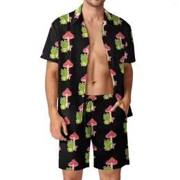 Men's Tracksuits Cute Mushroom Frog Men Sets Kawaii Animal Casual Shirt Set Vintage Fitness Outdoor Shorts Summer Suit 2 Piece Clothing Plus