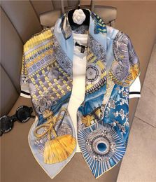 Luxury 100 Twill Silk Scarf For Women Square Shawls and Wraps Hand Rolled Neck Scarfs Female 9090cm Printed Scarves For Ladies Y1307295