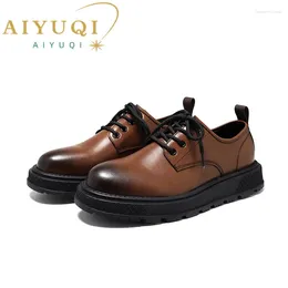 Casual Shoes AIYUQI Male Loafers Autumn 2024 Thick Flat Men Dress Fashion Round Head Lace-up Wedding