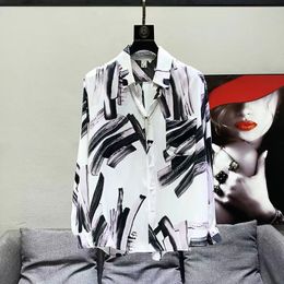 2024 Summer masculino, designer de camisa longa Casablanca Pattern Pattern Letter Print Print Ril Button Camise