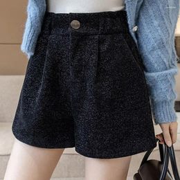 Women's Shorts England Style Loose Thicken High Waist Women Autumn Winter Bright Silk Corduroy Fashion Lady Short Pants S08