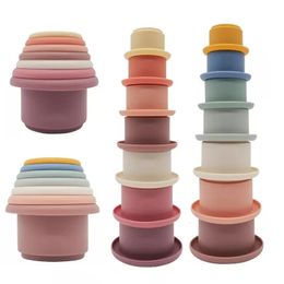 Baby Silicone Stacking Cups Montessori Building Block a Free Hourglass Toys Early Educational Stack Tower Gifts For Boys Girls 240509