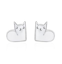 TT197 S925 Sterling Silver Needle Super Cute Cats Ear Stud Earrings Female Personality Epoxy Black Cat Jewellery For Young Girl Gif2613165