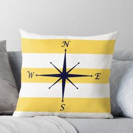 Pillow Navy Blue Compass On Mustard Yellow And White Stripes Throw Pillowcase Sofa Cover
