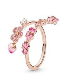 Original 925 Sterling Silver Ring Rose Peach Blossom Flower Branch Ring For Women Wedding Party Gift Fashion Jewelry3430106