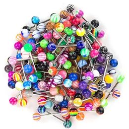 102030PCS Stainless Steel Mix Tongue Piercing Lot Acrylic Bar Bulk Nipple Pack Ring Snake Eyes 240429