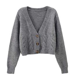 Women's Knits Tees Autumn Winter New 2024 V-neck short cardigan sweater womens twisted sweater jacket autumn single chest high waist womens knitted jacket topL2405
