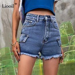 Women's Jeans Liooil Skinny Hight Waist With Tassel Button Pockets Washed Denim Shorts Boyfriend For Women 2024 Summer Streetwear