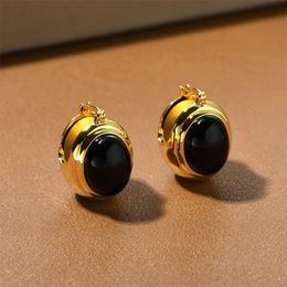 Vintage Fashion Droplet Inlaid Black Agate Earrings for Women Top Quality Light Luxury High end Jewellery Trendy Accessories