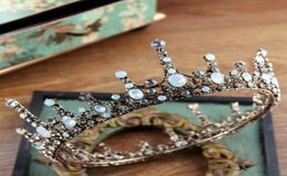 Wedding Bridal Tiara Crowns Jewelry Baroque Big Full Round Bridal White Rhinestone King Queen Crown Hair Accessories Prom Pageant 8276371